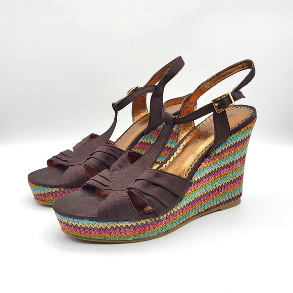 Rampage Bridgette Platform Wedge Multicolored Peep Toe Heels, Size 9.5, GUC - Picture 2 of 11